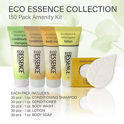 Eco Essence Size Size Set Set | שמפו ומרכך, שטיפת גוף, קרם וסבון בר | ערכת נוחות למלונות ו- Airbnb | 150 חתיכה